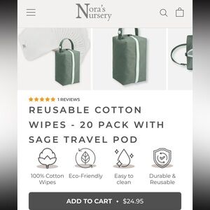 Nora's Nursery - Reusable Cotton Wipes 20 pack - Green Travel Pod for Kids